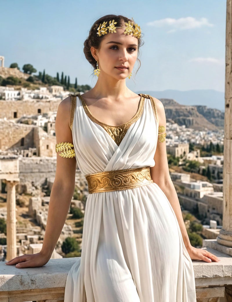 LOYALLOOK 5Sets Grecian Goddess Costume Accessories Set Greek Leaf Headband Coil Bracelet Artificial Pearl Earrings Golden Leaves Bridal Hair Comb for Women Wedding Party - Image 4